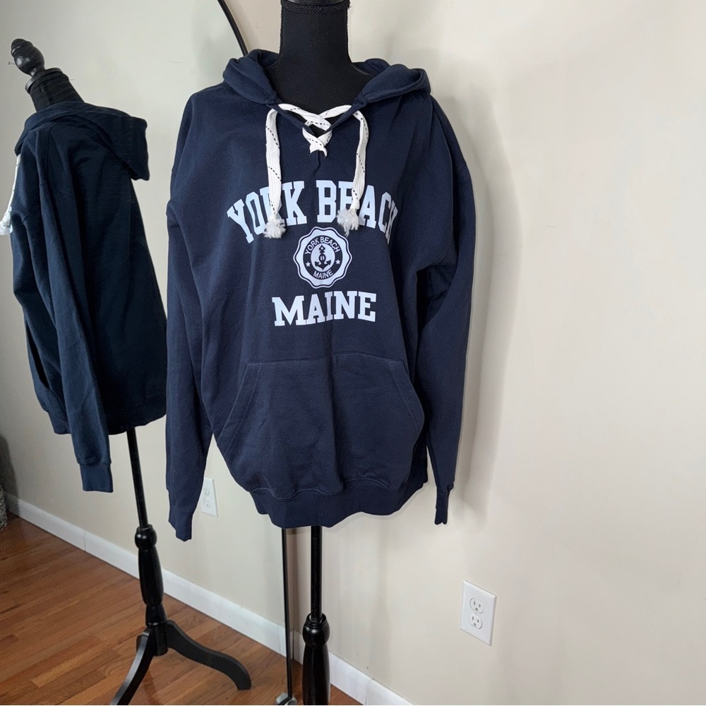 Maine York Beach Destination Hoodie Sweatshirt Navy Size XL
